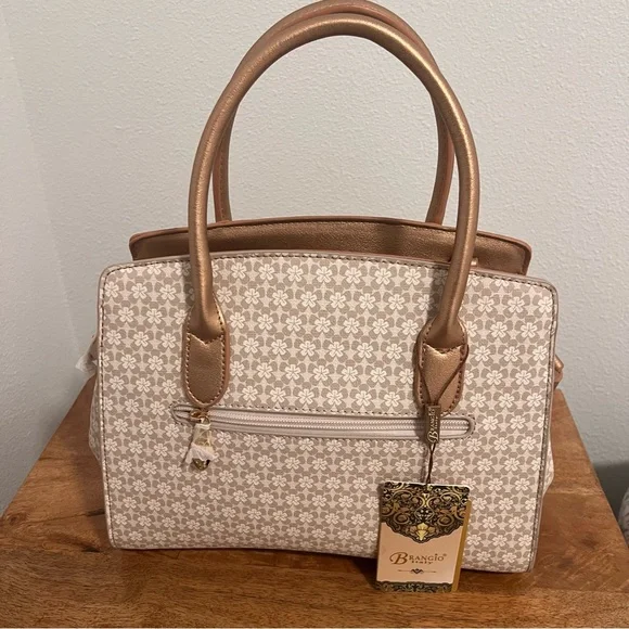 BRANGIO ITALIAN HANDBAG LEATHER HEARTS FLOWERS SHINY CROSSBODY STRAP HANDLES - Picture 2 of 15